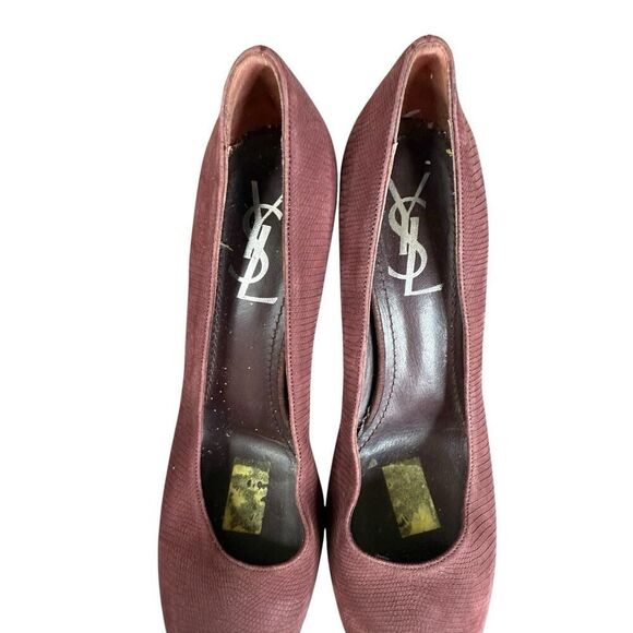 Vintage Yves Saint Laurent Burgundy Faux Snakeskin Leather Pumps Size 8 US - Picture 5 of 13
